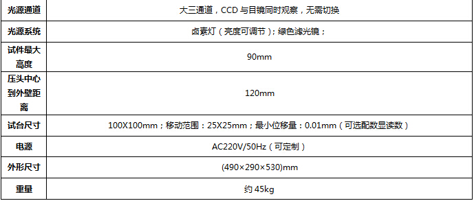 400系列 顯微硬度計（小屏顯）技術(shù)參數(shù)
