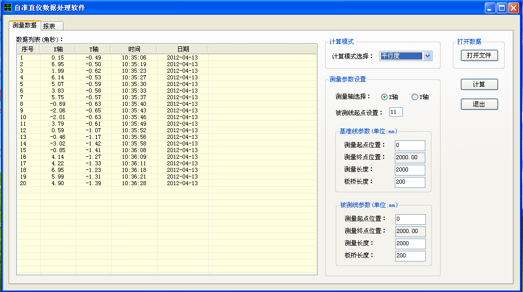 平行度測(cè)量數(shù)據(jù)分析軟件包